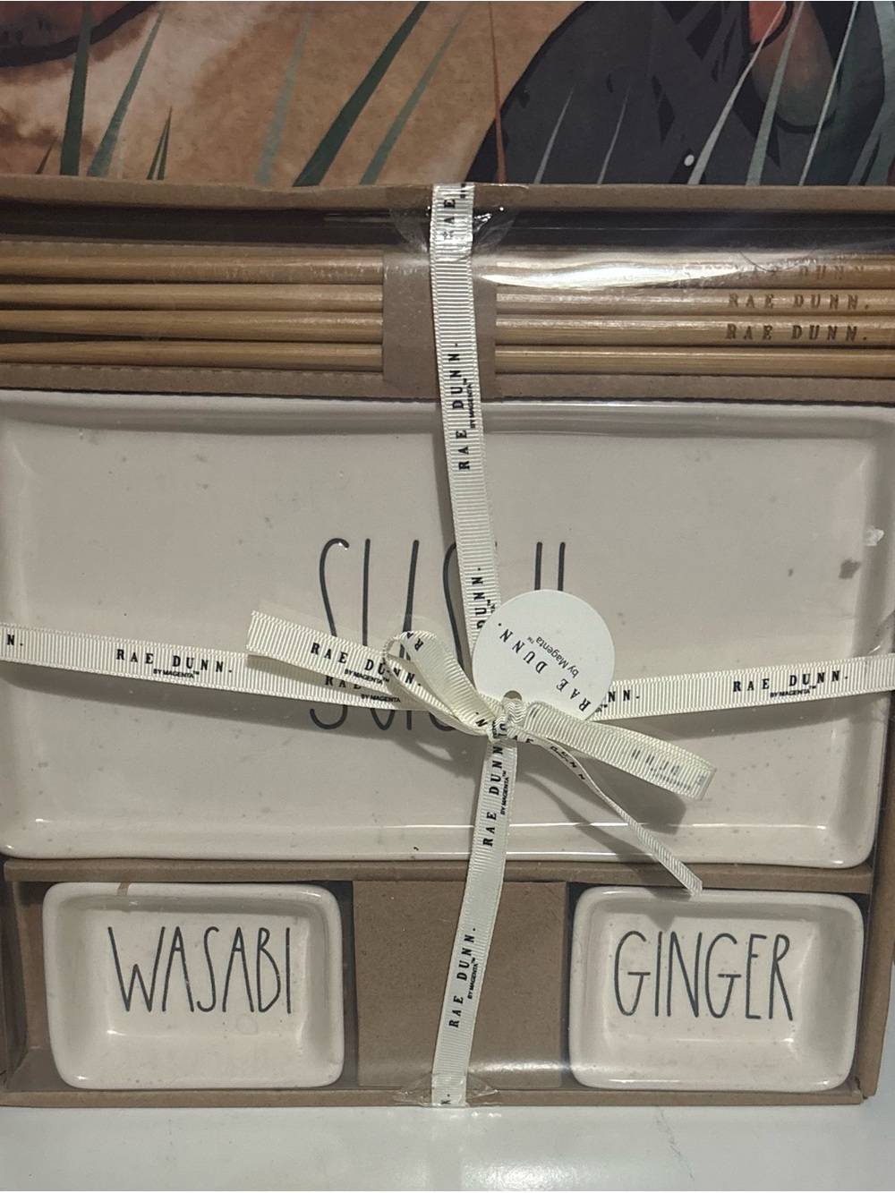 Rae Dunn White Ceramic Sushi Set with Black Lettering